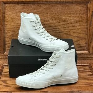 Converse Chuck Taylor All Star II Hi Buff White Leather Sneakers Size Men 8